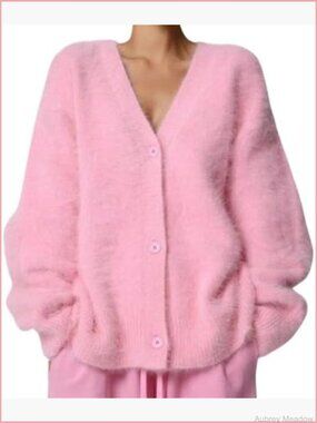 Fuzzy Oversized V-Neck Button Down Cardigan Sweater Y2K Fall Winter